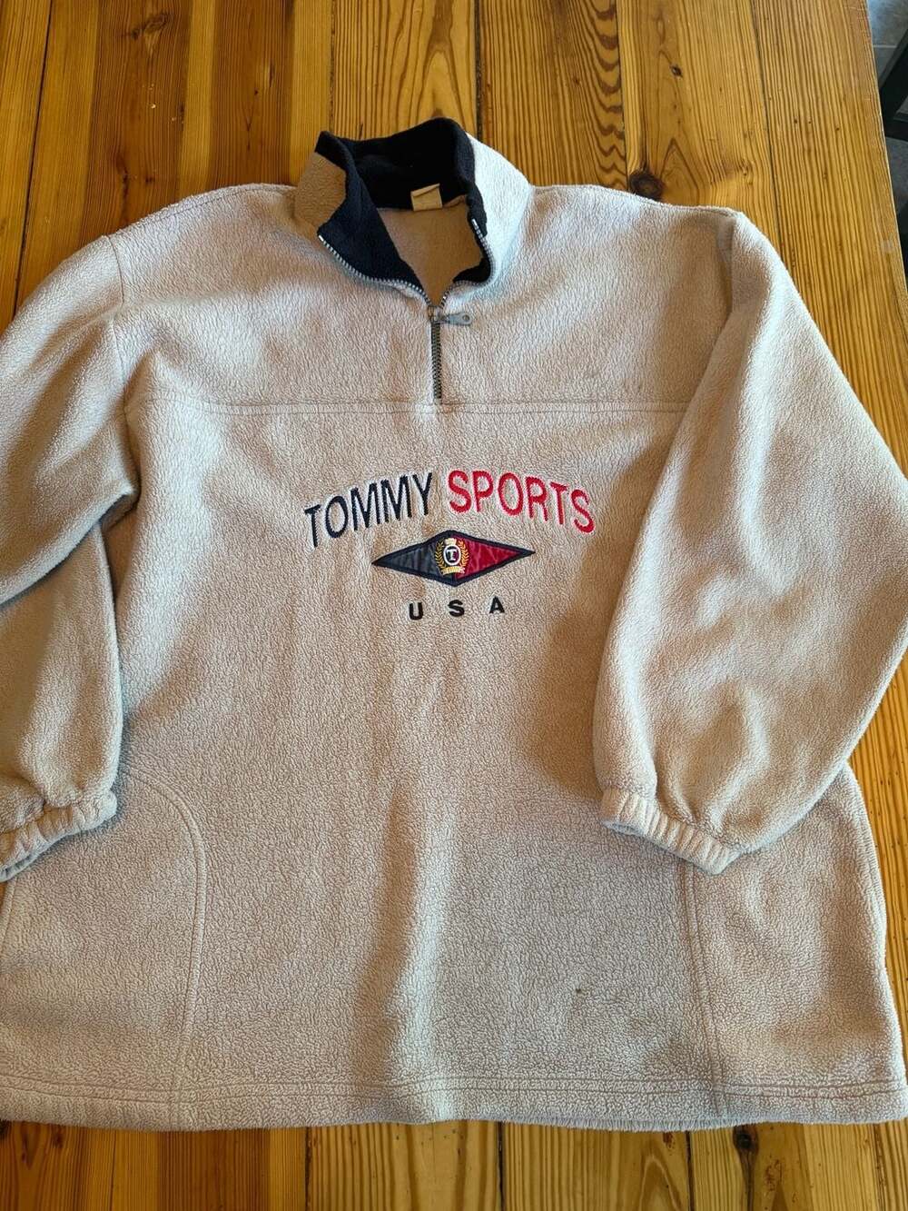 Vintage Tommy Sports Quarter Zip Fleece Beige